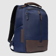 Carica l'immagine nel visualizzatore di Gallery, Piquadro zaino tessuto e pelle blu e testa moro