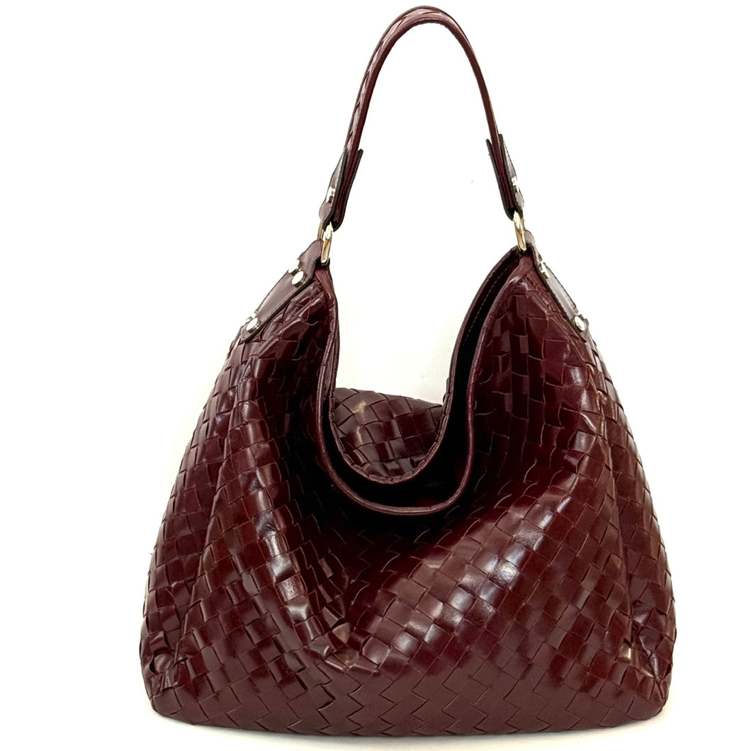 Borsa a sacca in pelle intrecciata a mano