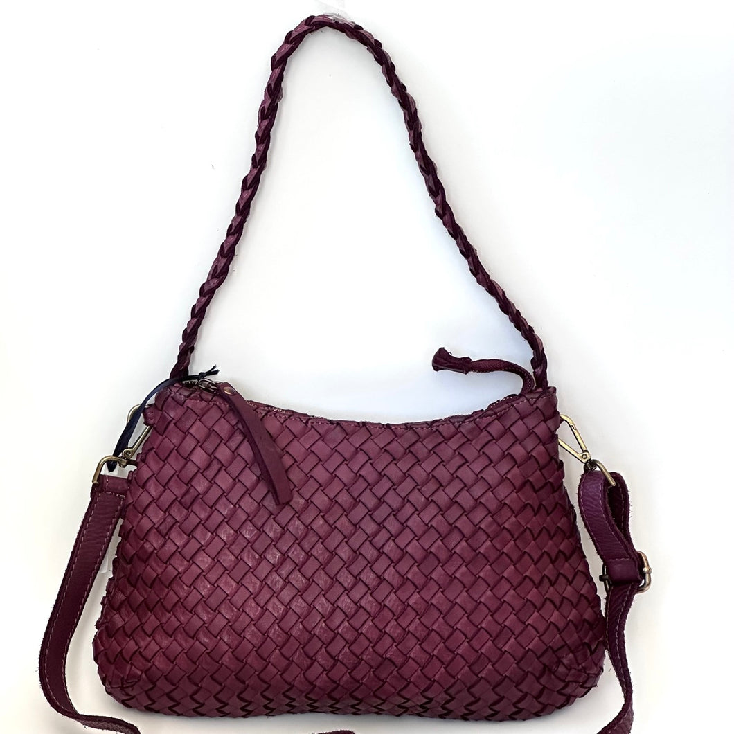 Borsa a sacca in pelle intrecciata  con manico intrecciato