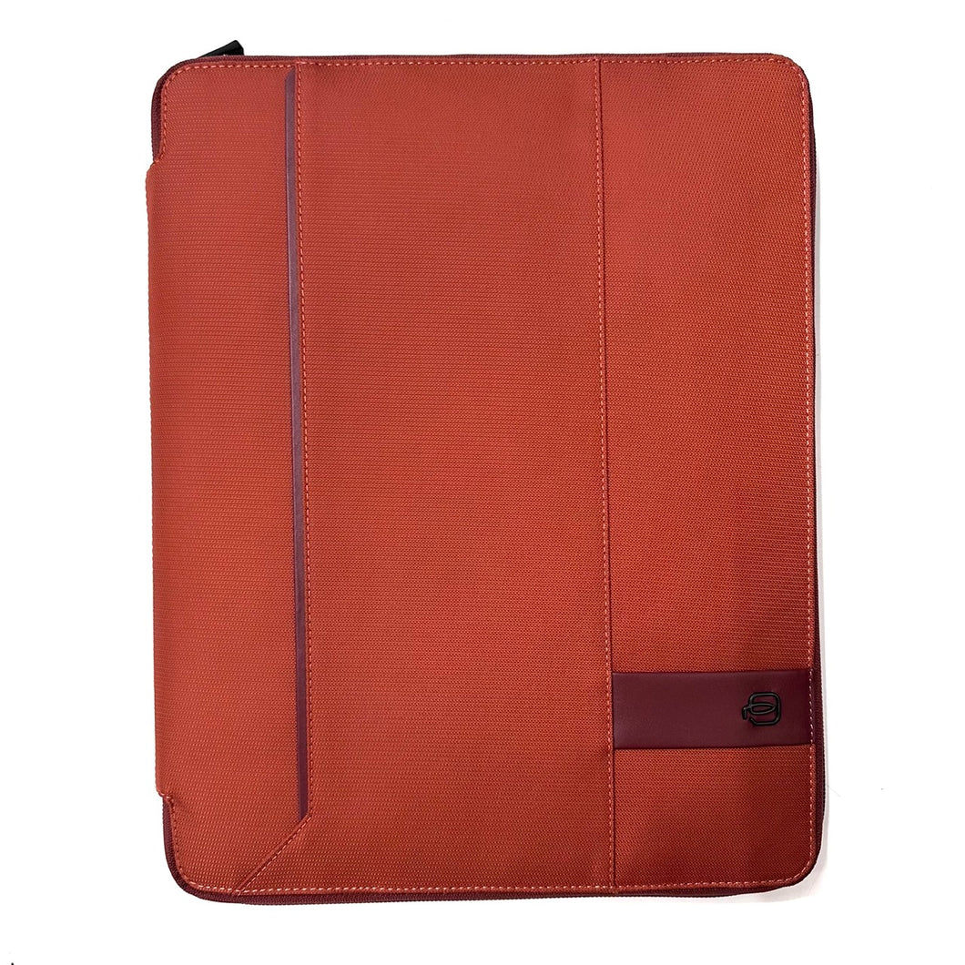 Piquadro porta blocco in tessuto e  pelle arancione