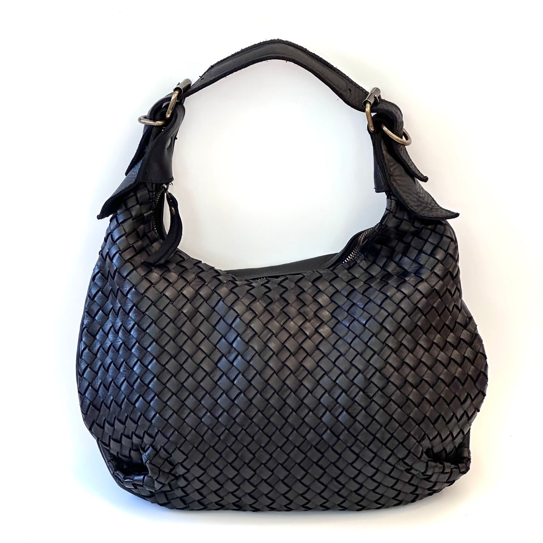 Borsa a sacca in pelle intrecciata