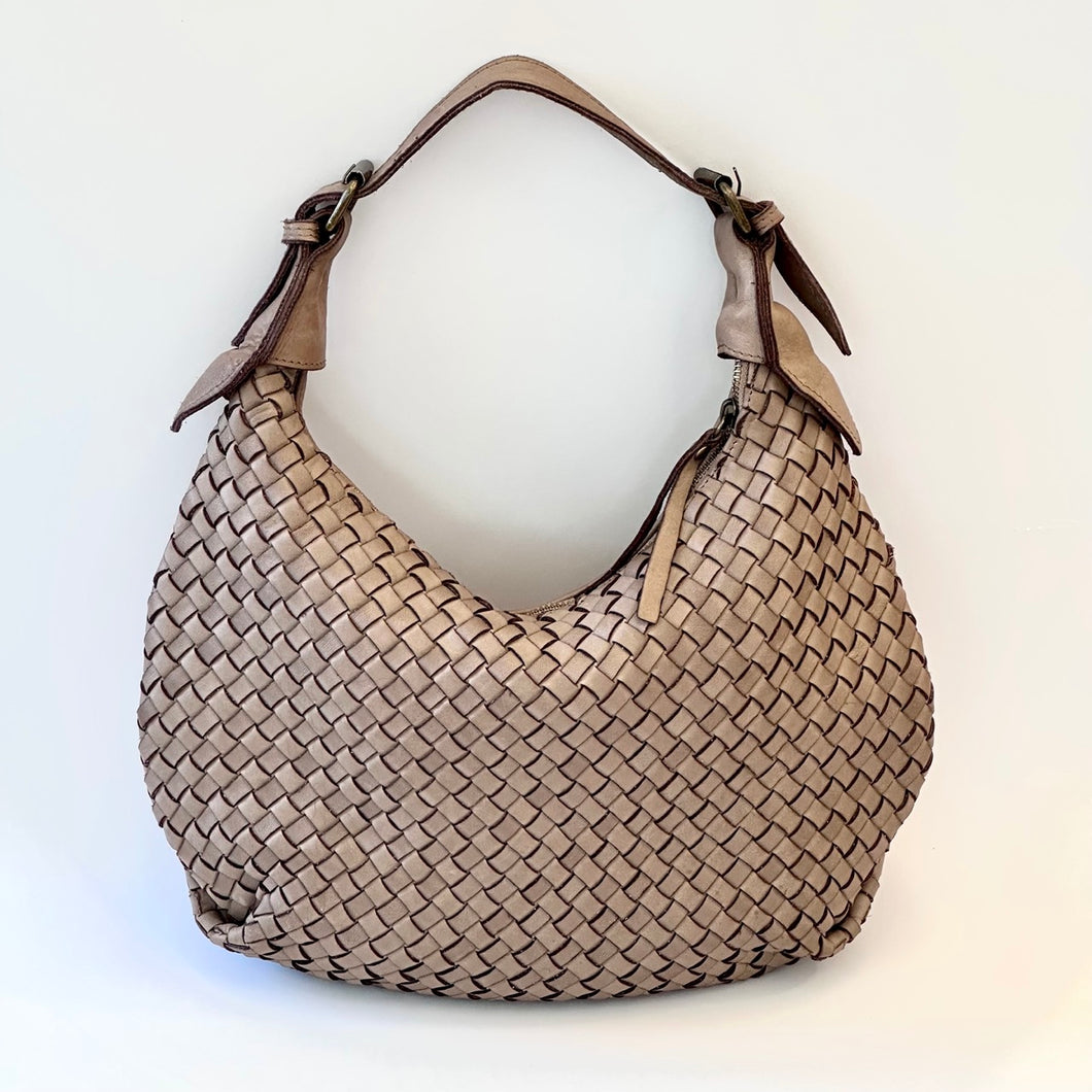 Borsa a sacca in pelle intrecciata